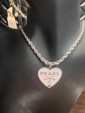 Pink Heart Logo Necklace with Silver Rope Chain